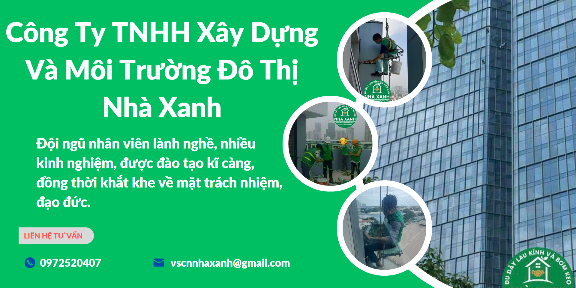 Cung cấp dịch vụ đu dây lau kính và bơm keo chống thấm